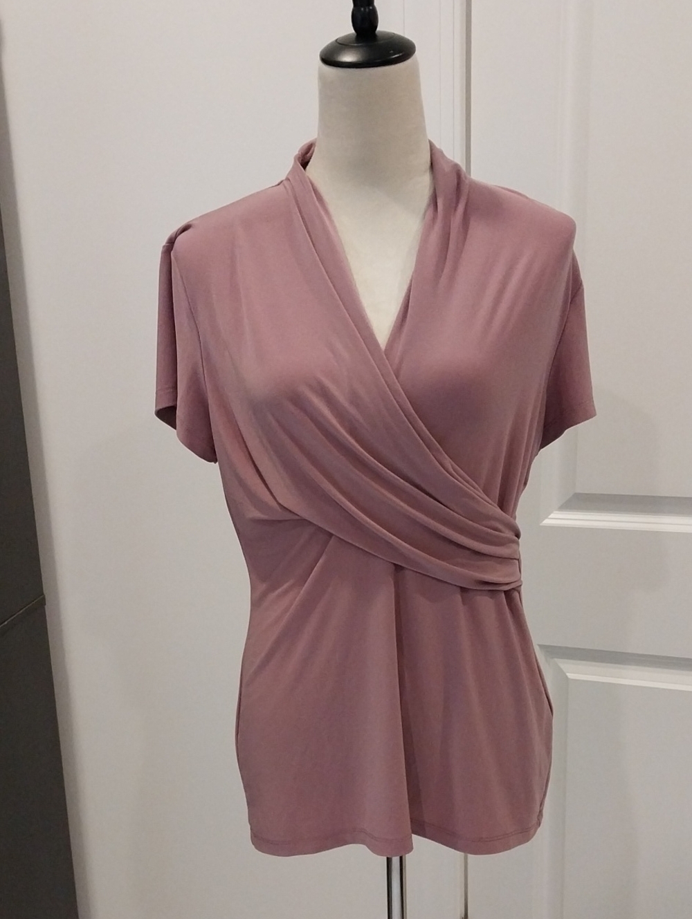 DKNY Mauve Pink Draped Wrap-Front Short Sleeve Top